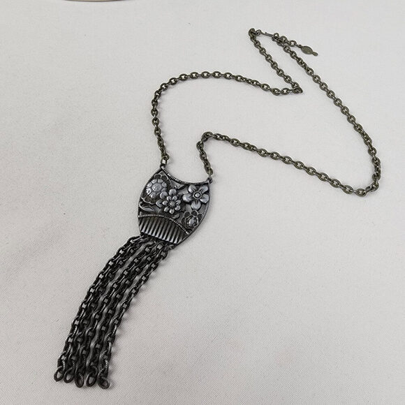 Vintage Sarah Coventry Floral Chain Tassel Pendant Necklace - Picture 2 of 8